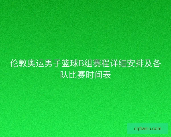 伦敦奥运男子篮球B组赛程详细安排及各队比赛时间表